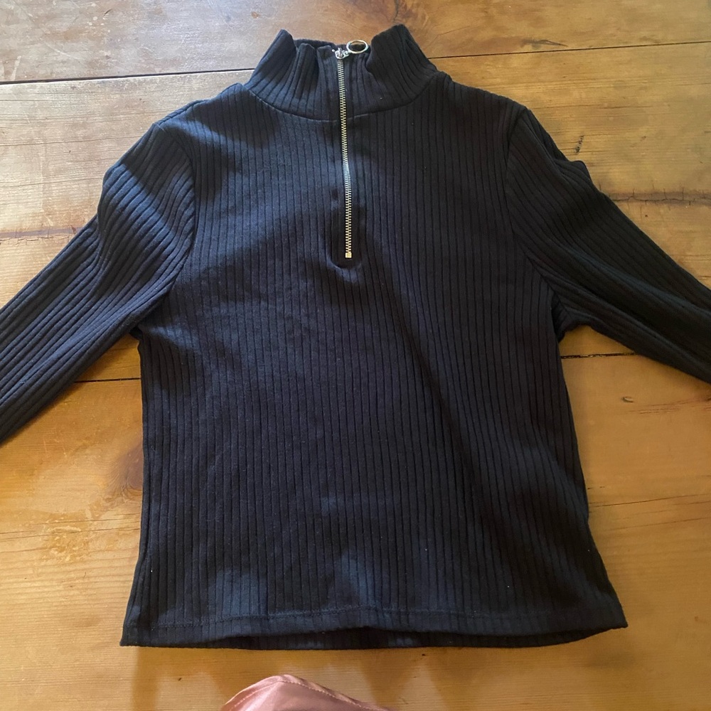 Black Ribbed Half-Zip Sweater